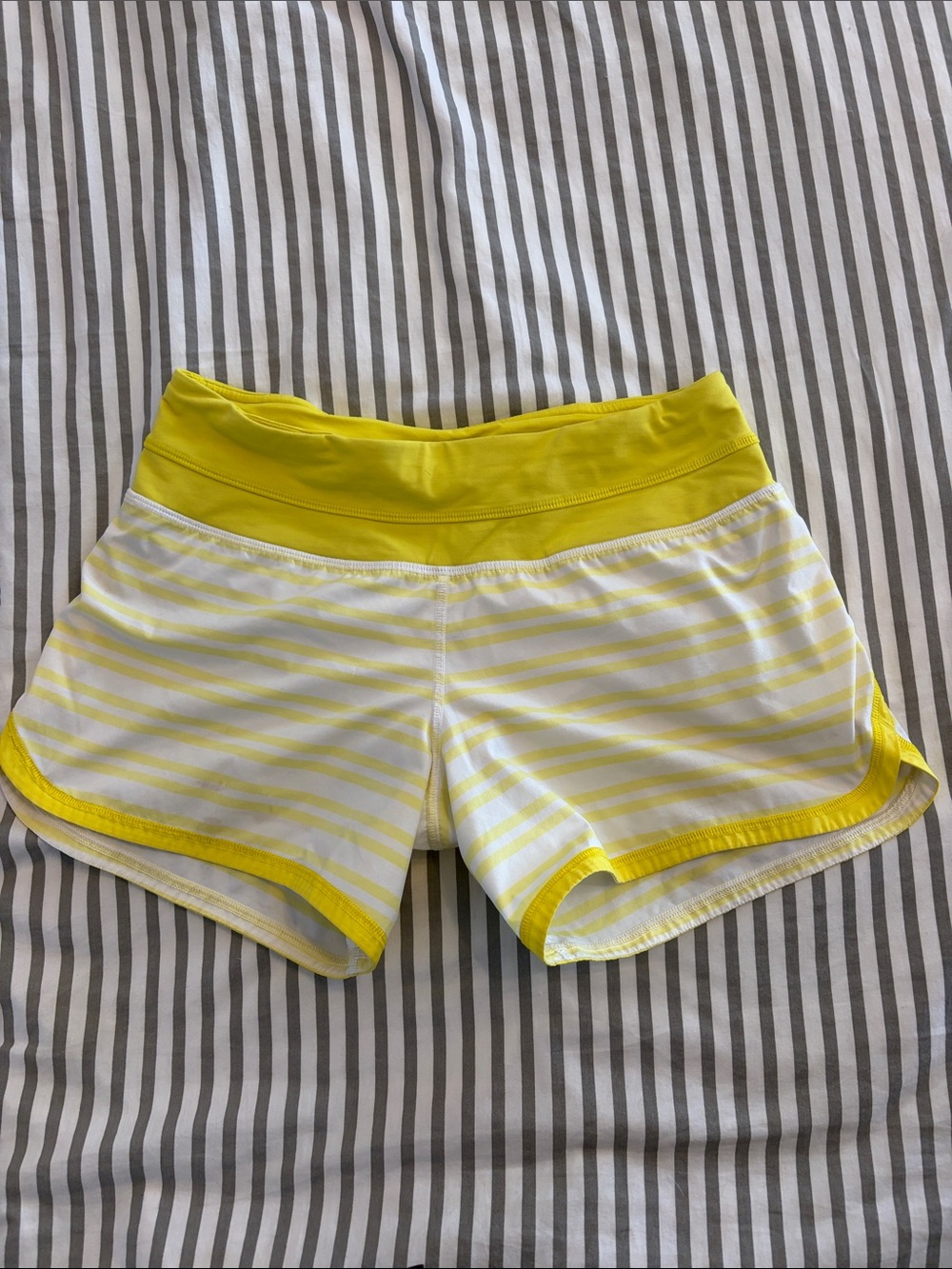 lululemon athletica Yellow and White Striped Athletic Shorts